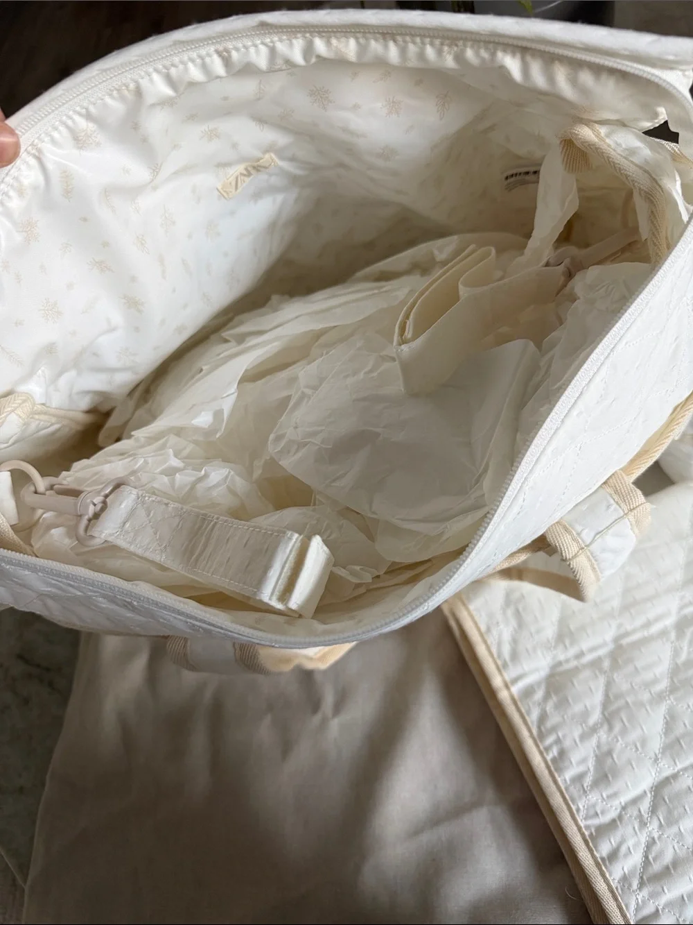 Zara Quilted Cream Diaper Tote with Pouch & Changing Pad